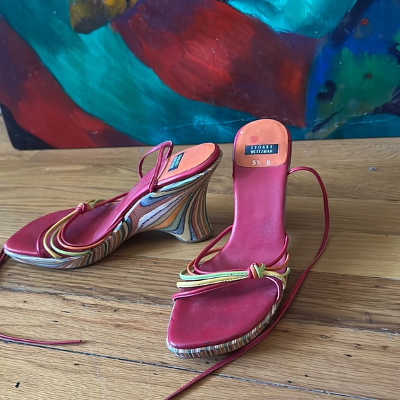 Rainbow Stuart Weitzman wedges! Super cute for Summer! - Picture 1 of 5